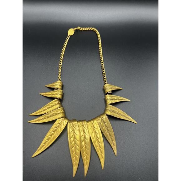 Vintage Signed Designer CARLO ZINNI Brass Leaf Fringe Collar Necklace 16.25" - Picture 4 of 7